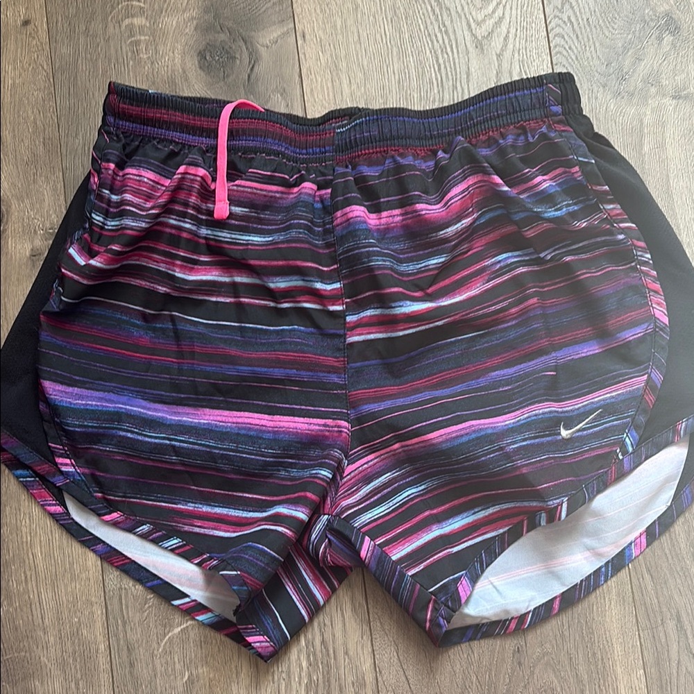 Nike Black and Pink Athletic Shorts with Elastic Waistband